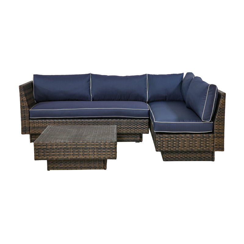 Mulford Outdoor 3 Piece Rattan Sectional Seating Group with Cushions